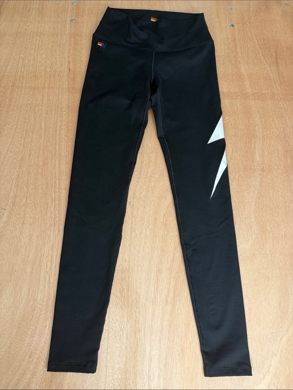 Aviator Nation Black Leggings with White Lightning Accent